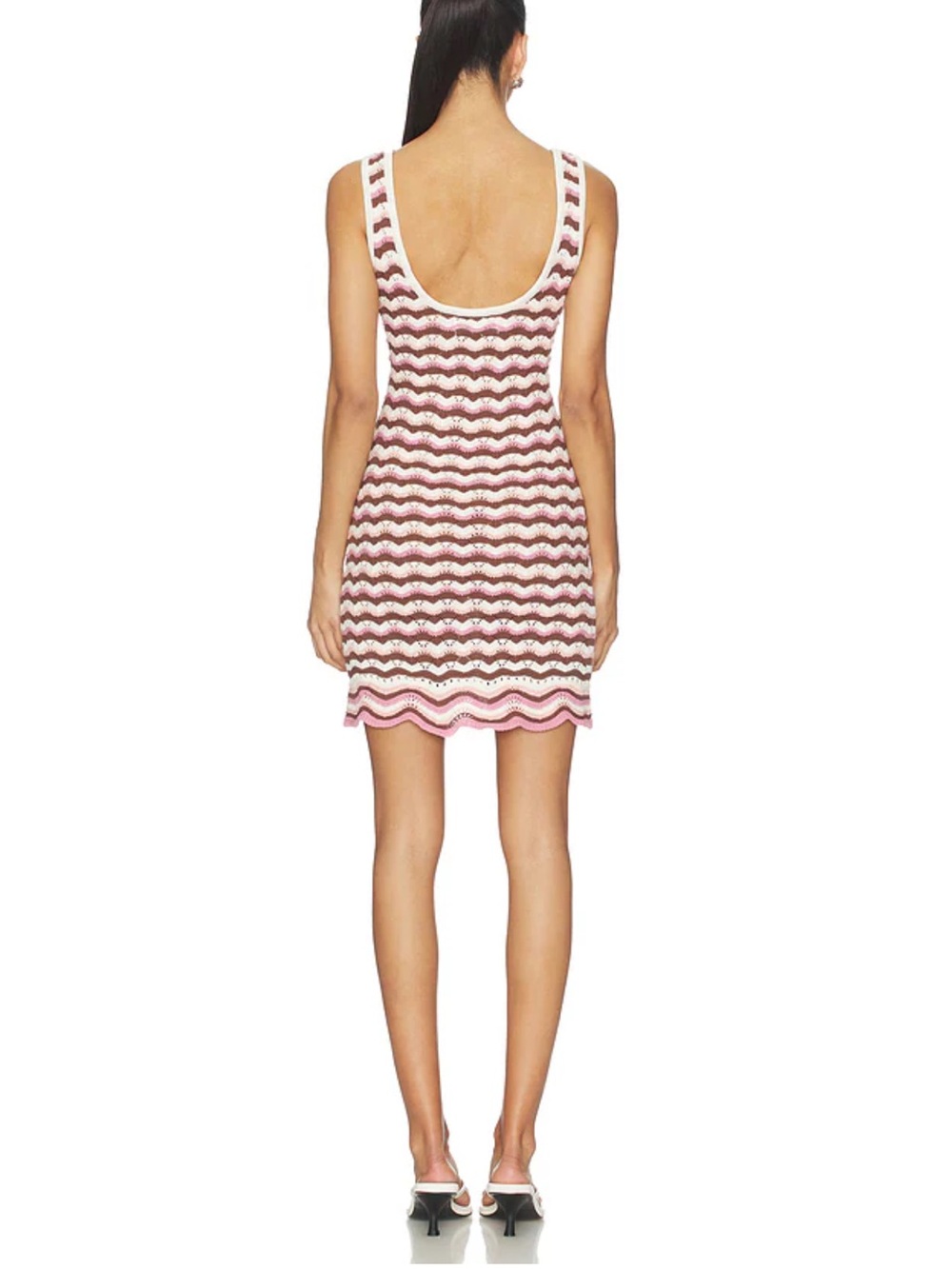 l*space Pink and White Crochet Wave Knit Tank Dress